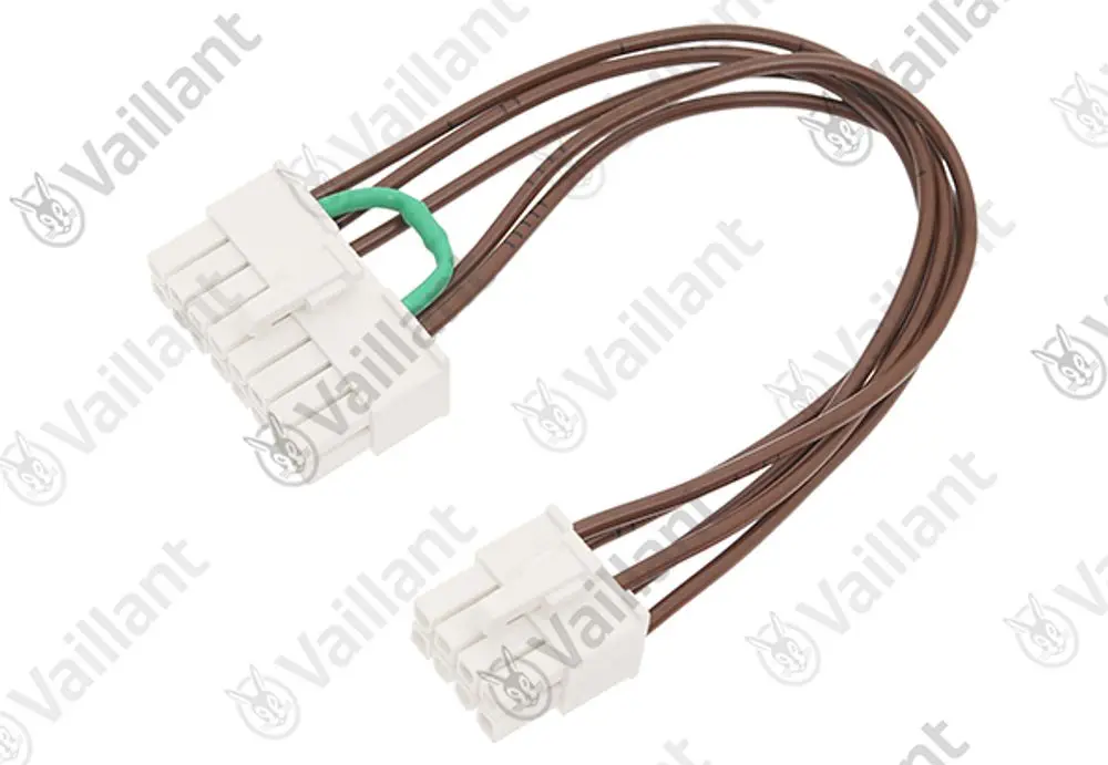 Vaillant Kabelbaum mit mehreren Lichtleiterverbindungen, bestehend aus braunen Drähten und einem grünen Element, zur Verwendung in elektrischen Systemen.